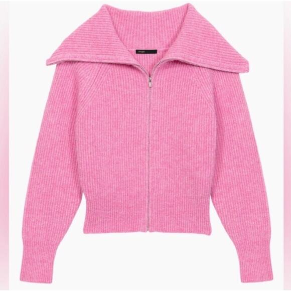 Maje Sweaters - Maje Pink Myzip Wool Blend Cardigan Women's XS Casual Chic Minimalist Sweater